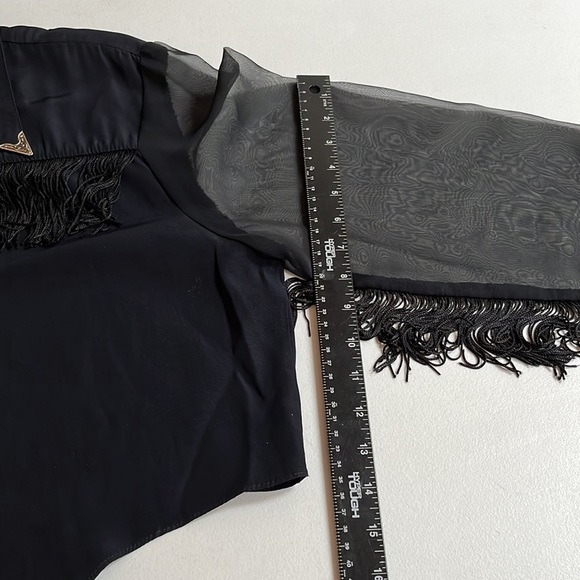 ELLA FASHION black XL vintage Fringe button down shirt with sheer sleeves - Picture 14 of 15